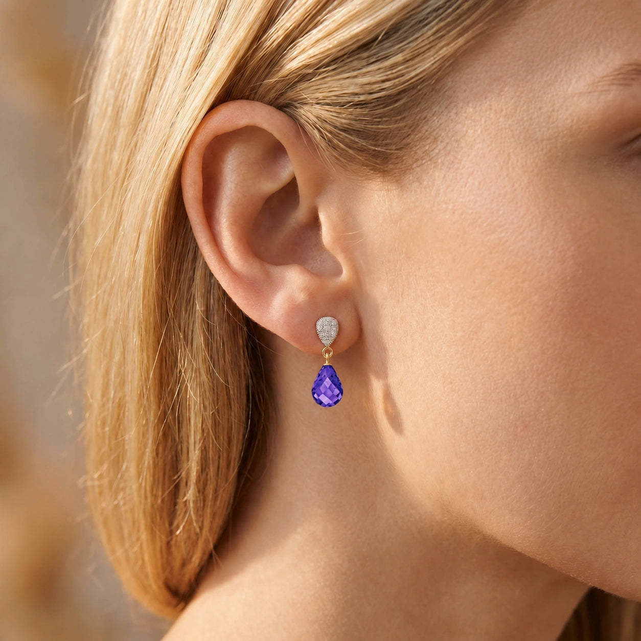 Yellow Gold Earrings Amethyst 10K — Enrichetta