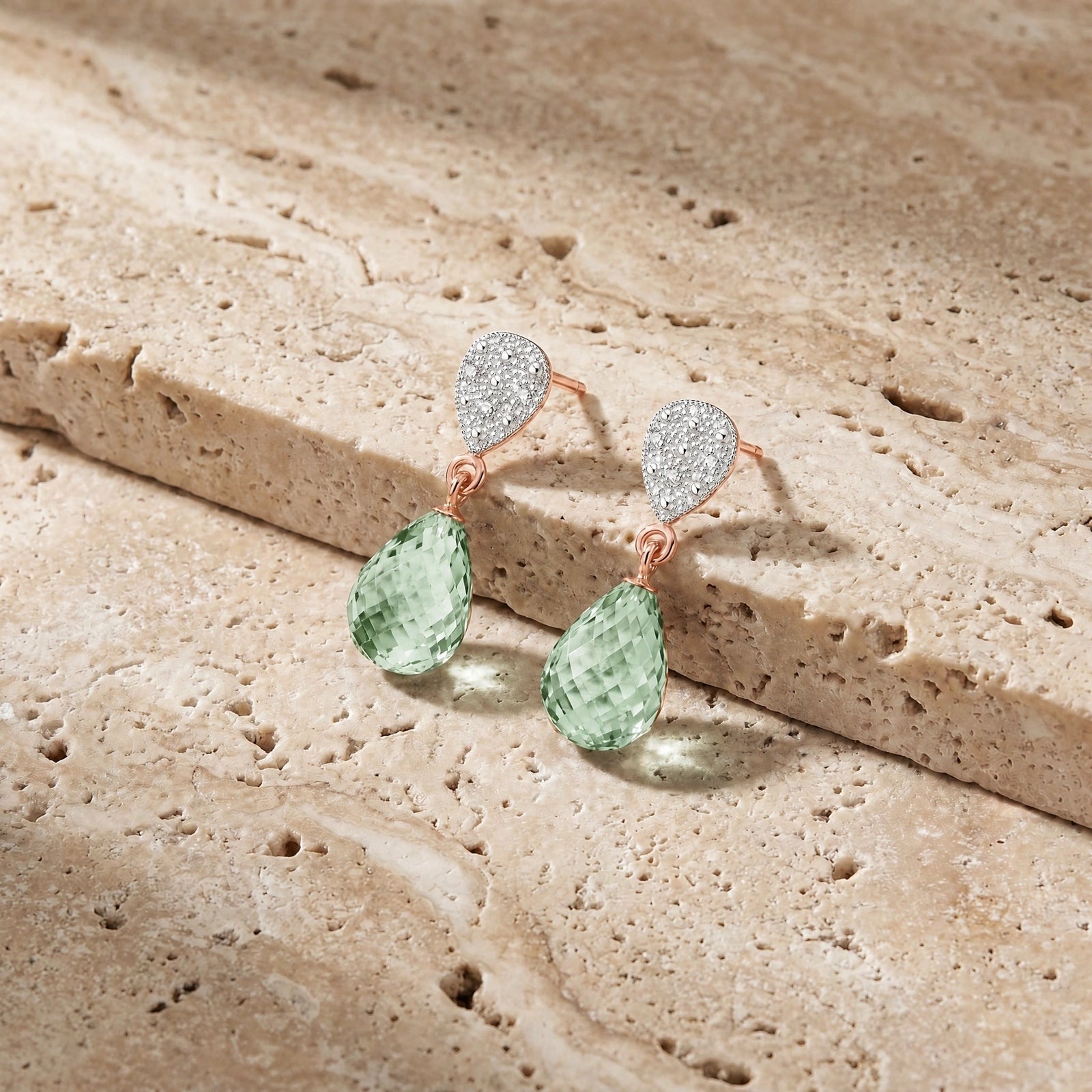 Rose Gold Earrings Green Amethyst 10K — Enrichetta