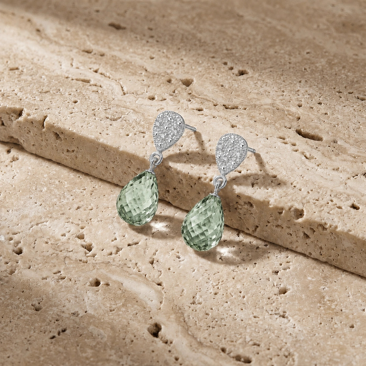 White Gold Earrings Green Amethyst 10K — Enrichetta