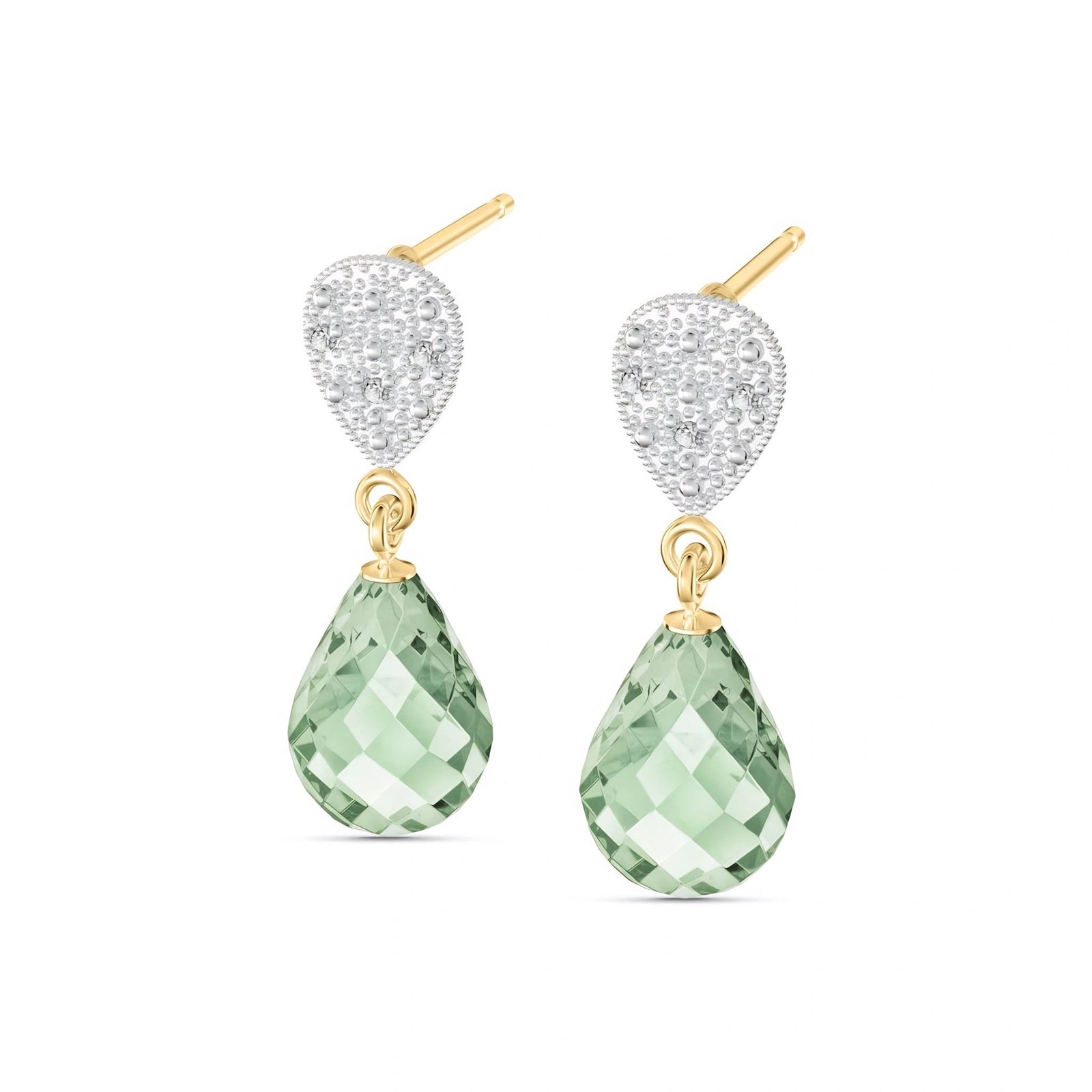 Yellow Gold Earrings Green Amethyst 10K — Enrichetta