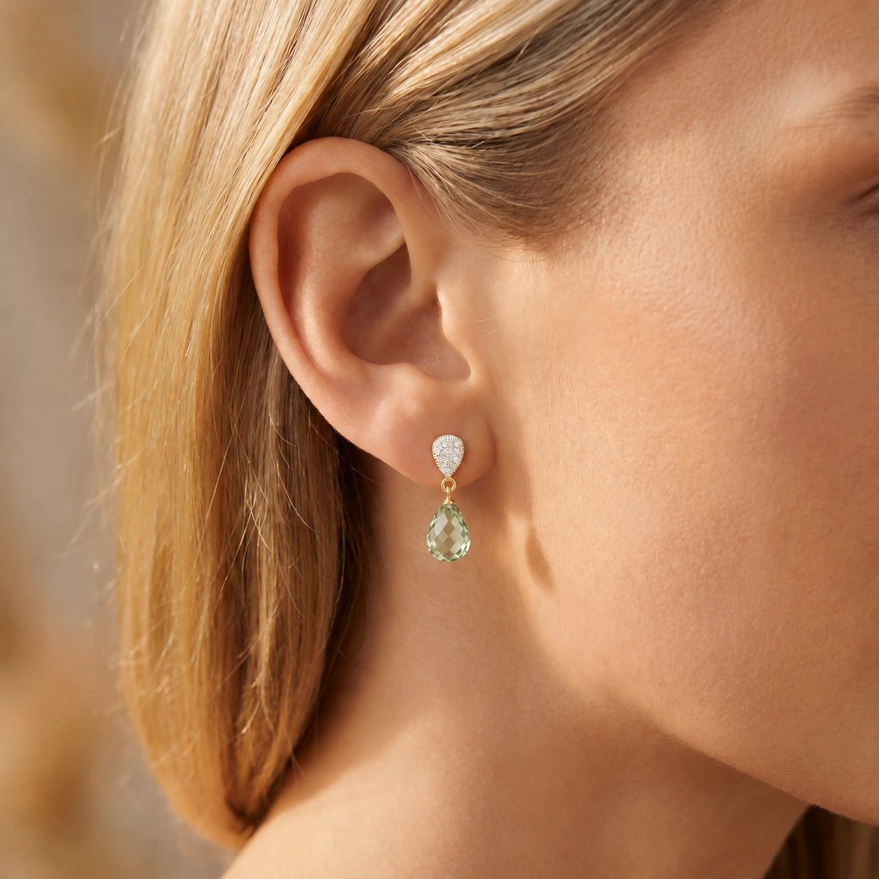 Yellow Gold Earrings Green Amethyst 10K — Enrichetta