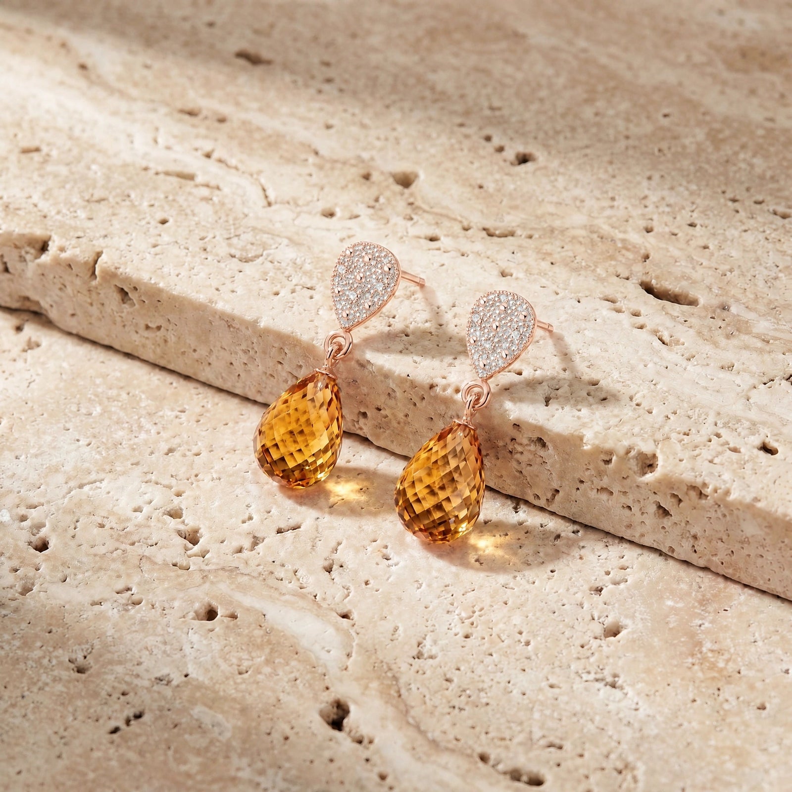 Rose Gold Earrings Citrine 10K — Enrichetta