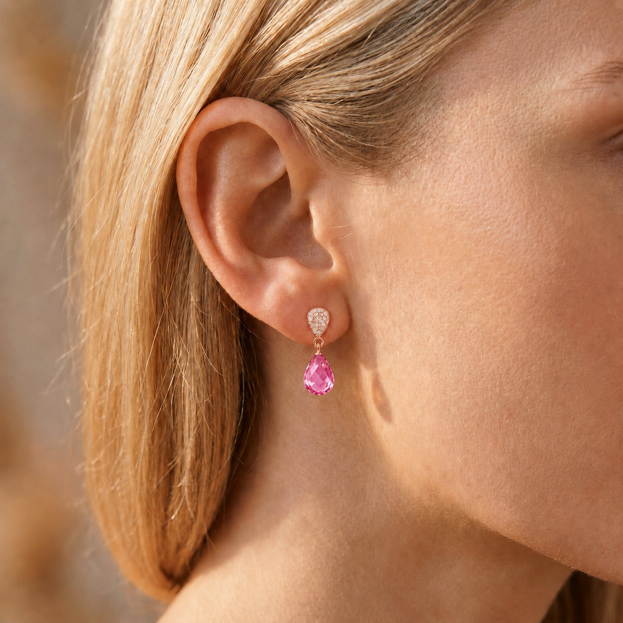 Rose Gold Earrings Garnet 10K — Enrichetta
