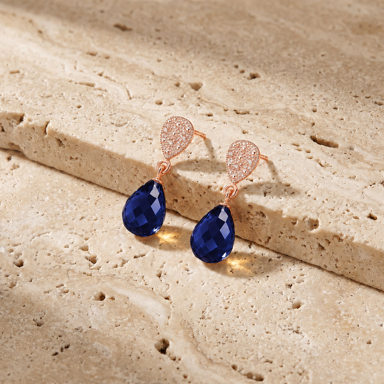 Rose Gold Earrings Sapphire 10K — Enrichetta