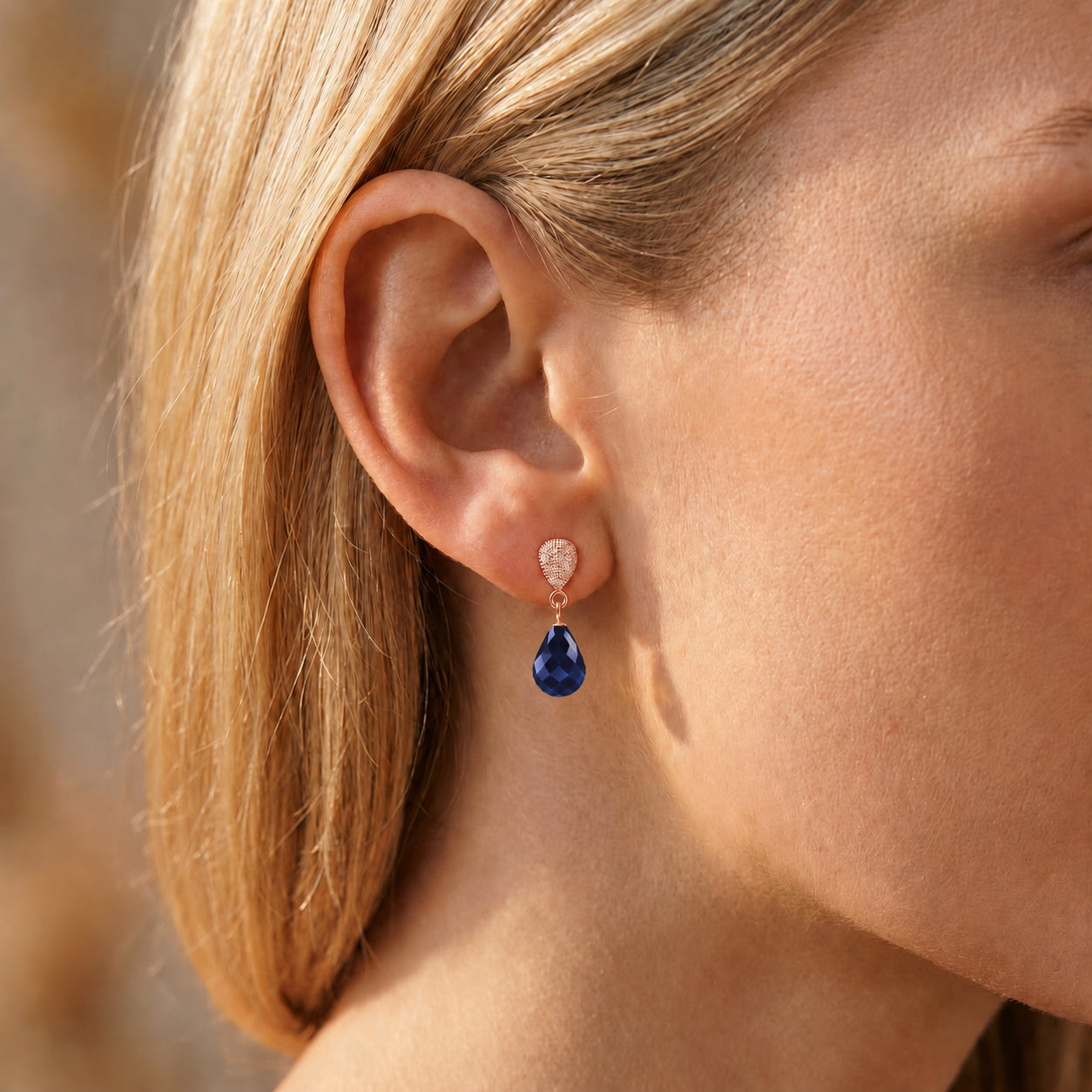 Rose Gold Earrings Sapphire 10K — Enrichetta