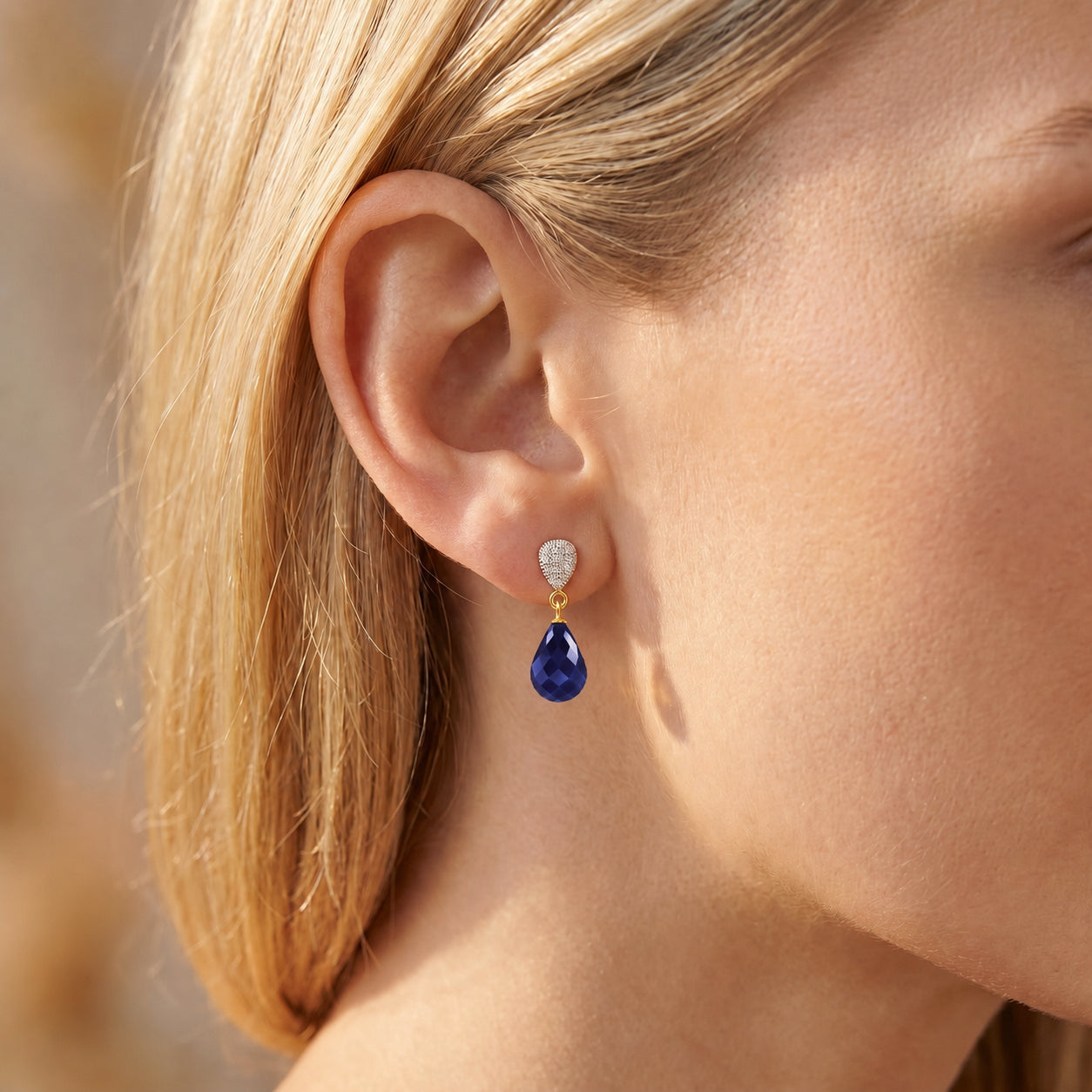 Yellow Gold Earrings Sapphire 10K — Enrichetta