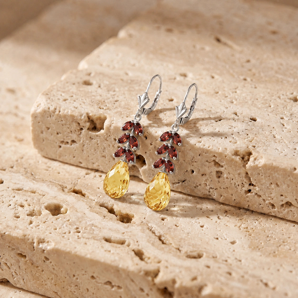 White Gold Citrine & Garnet — Mariaeleonora