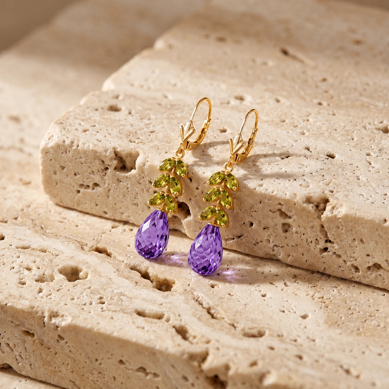 Yellow Gold Peridot & Amethyst — Mariaeleonora