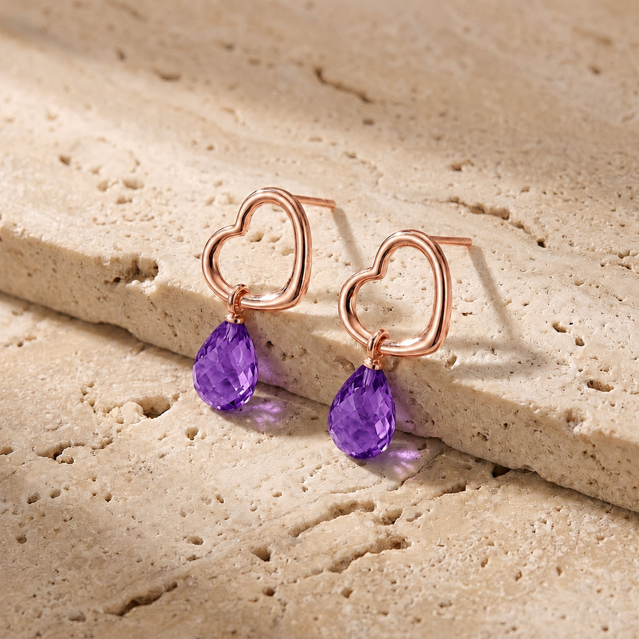 Rose Gold Earrings Amethyst 10K — Fiordaliso