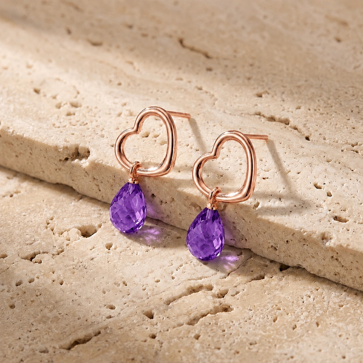 Rose Gold Earrings Amethyst 10K — Fiordaliso