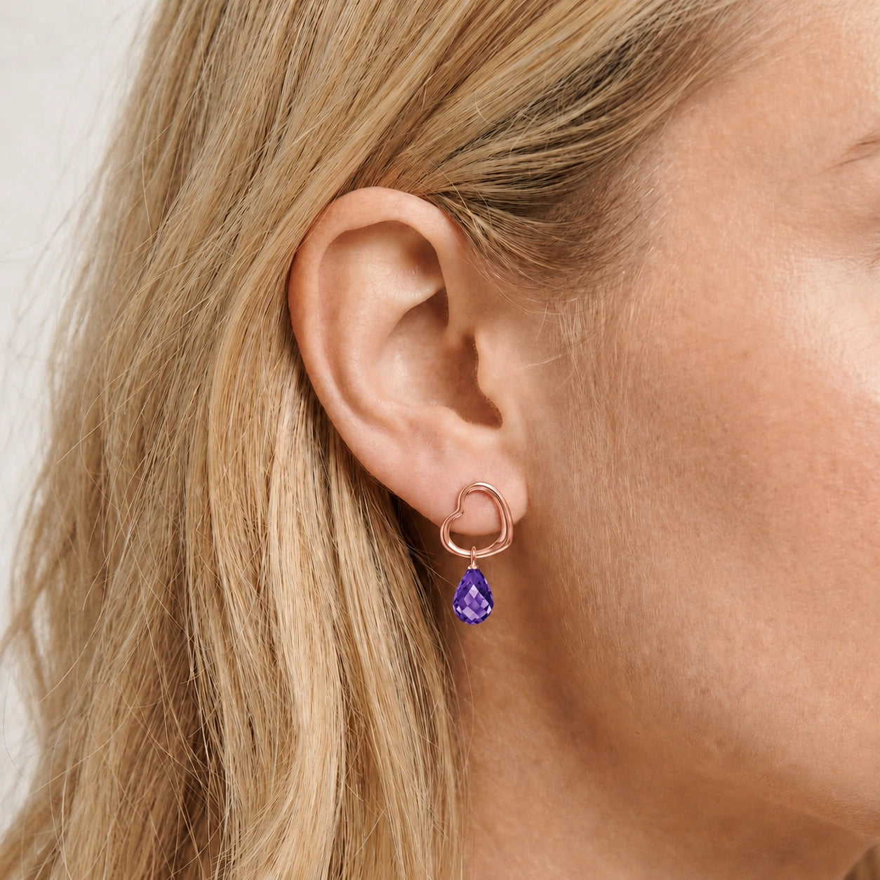 Rose Gold Earrings Amethyst 10K — Fiordaliso
