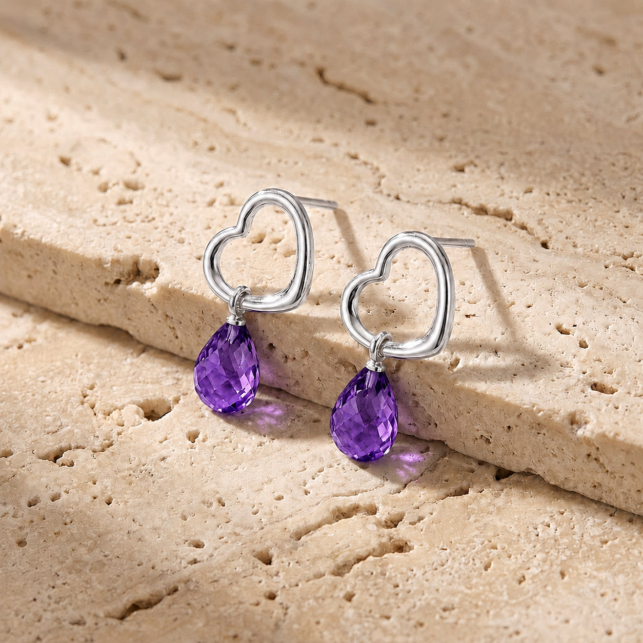 White Gold Earrings Amethyst 10K — Fiordaliso