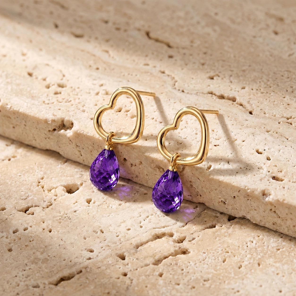 Yellow Gold Earrings Amethyst 10K — Fiordaliso