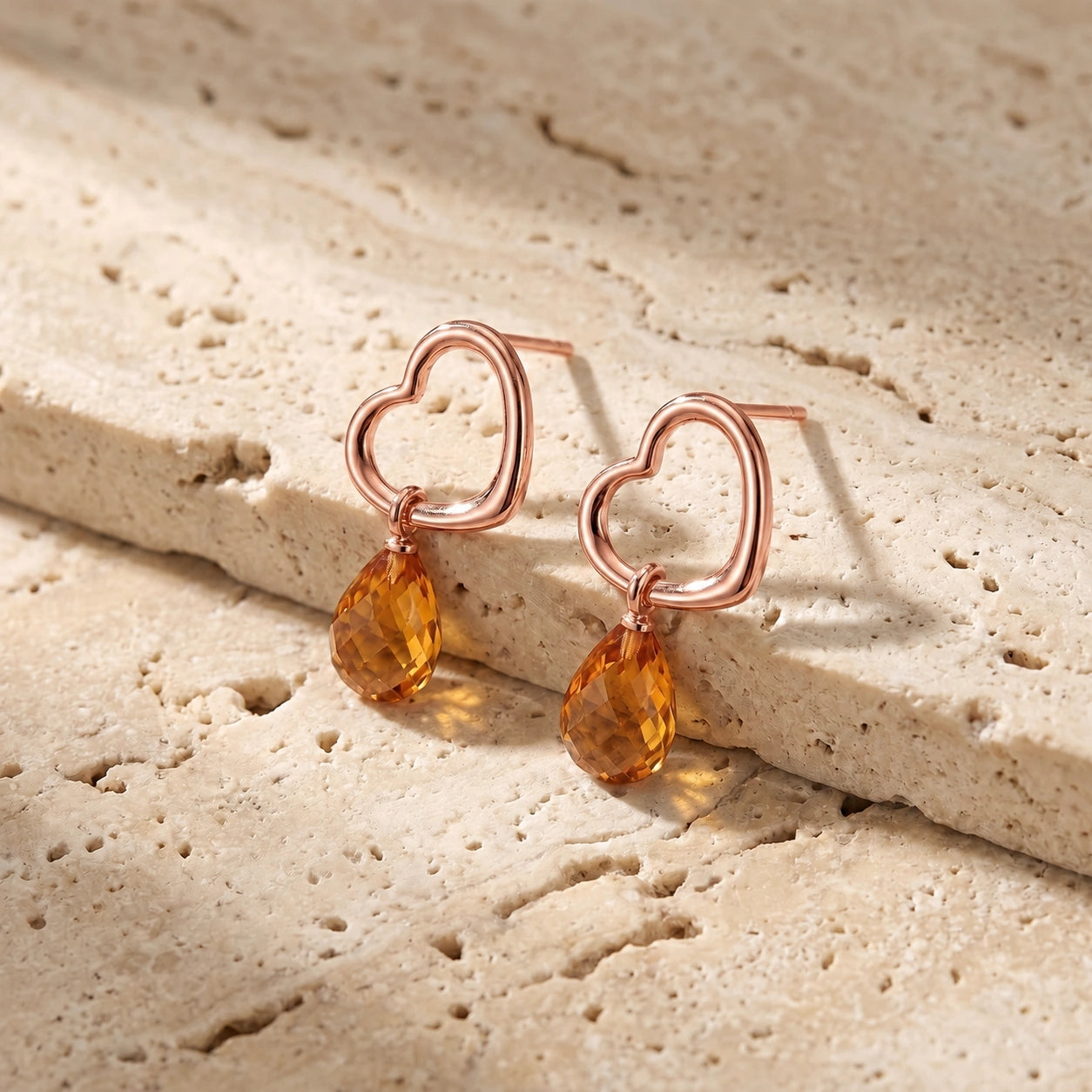 Rose Gold Earrings Citrine 10K — Fiordaliso