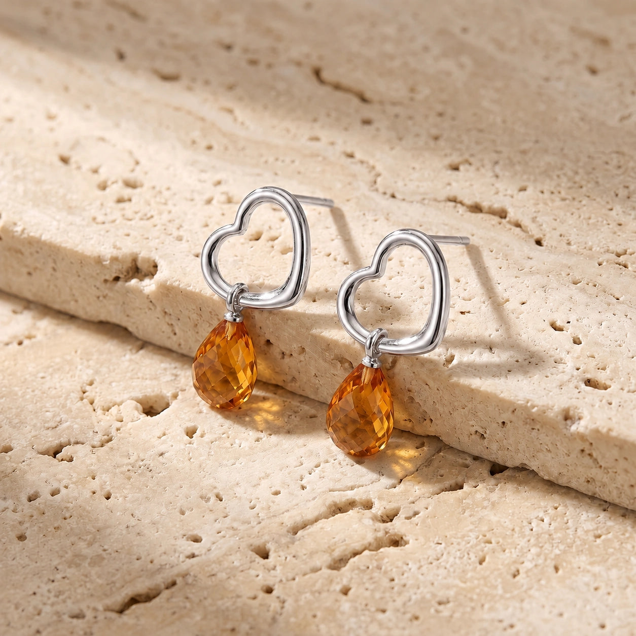 White Gold Earrings Citrine 10K — Fiordaliso