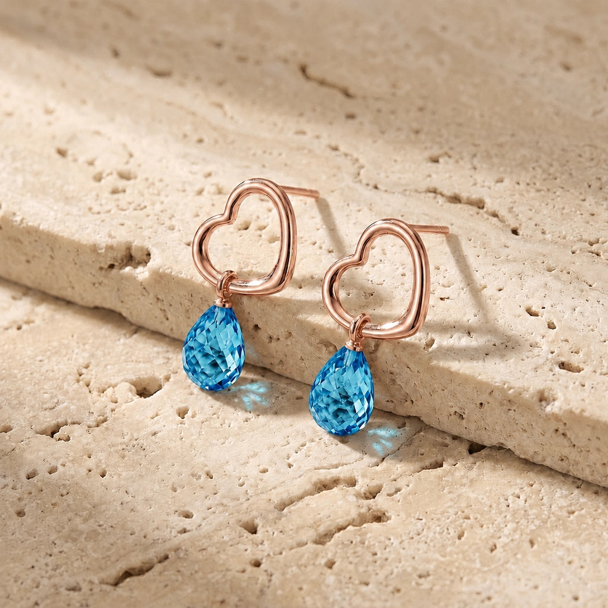 Rose Gold Earrings Blue Topaz 10K — Fiordaliso