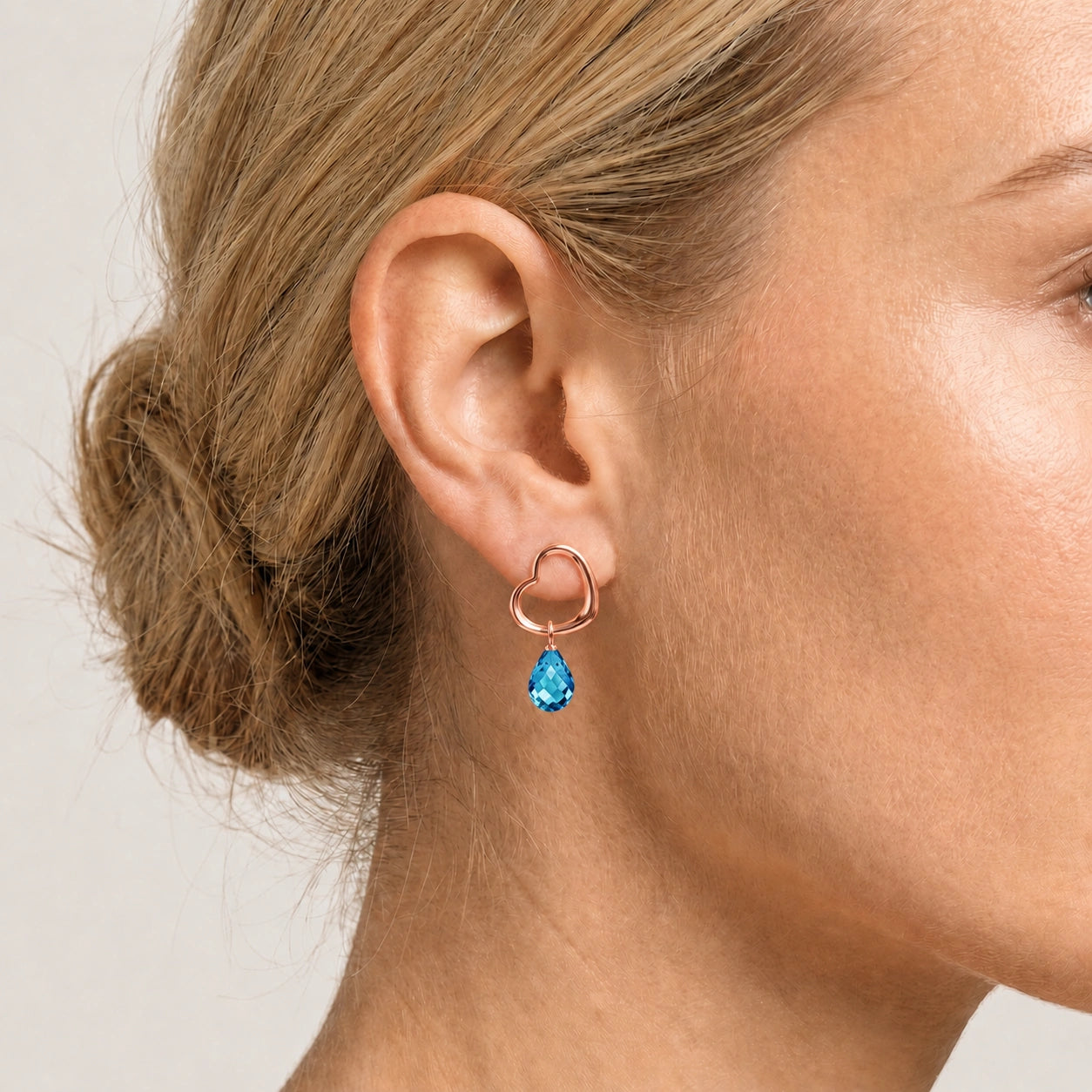 Rose Gold Earrings Blue Topaz 10K — Fiordaliso