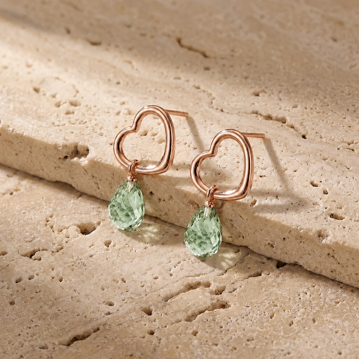 Rose Gold Earrings Green Amethyst 10K — Fiordaliso