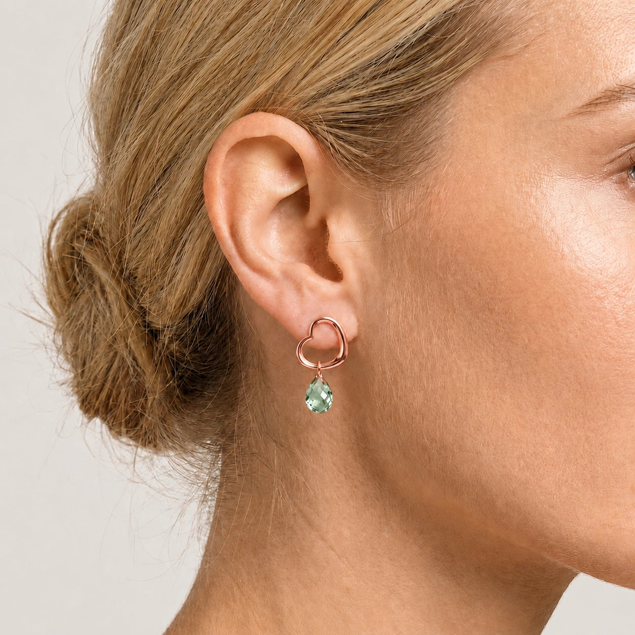Rose Gold Earrings Green Amethyst 10K — Fiordaliso