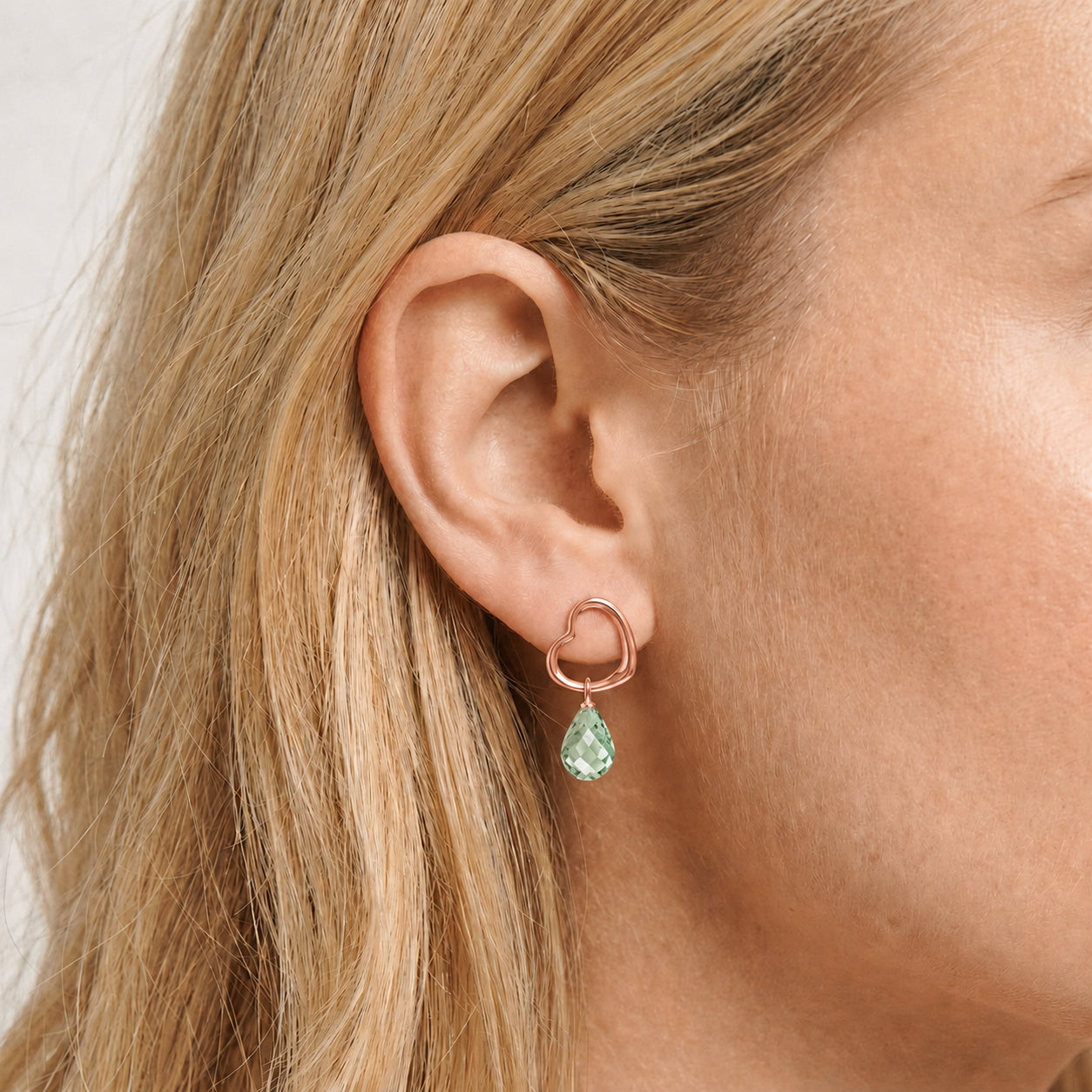 Rose Gold Earrings Green Amethyst 10K — Fiordaliso