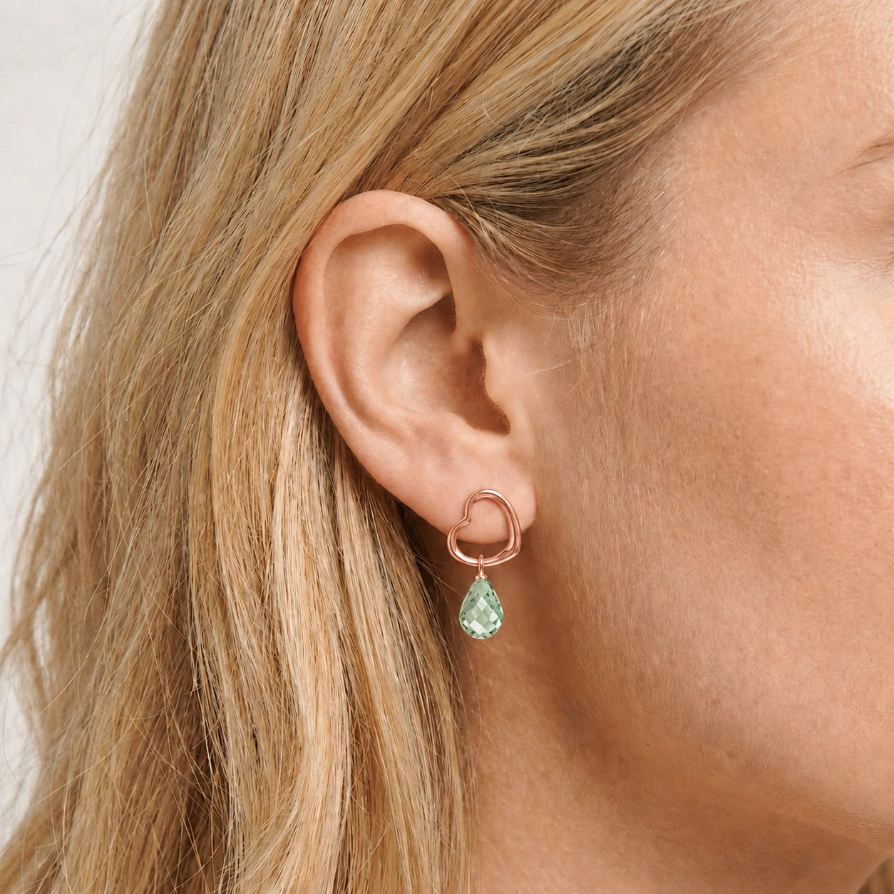 Rose Gold Earrings Green Amethyst 10K — Fiordaliso