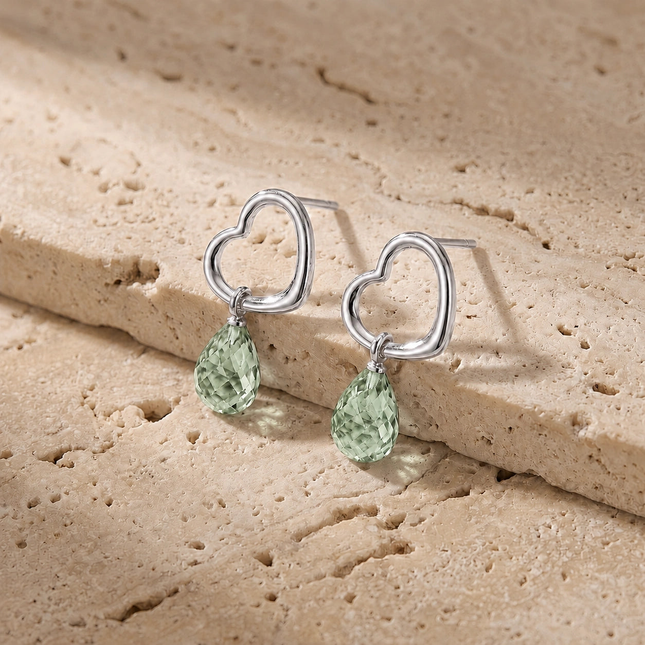 White Gold Earrings Green Amethyst 10K — Fiordaliso