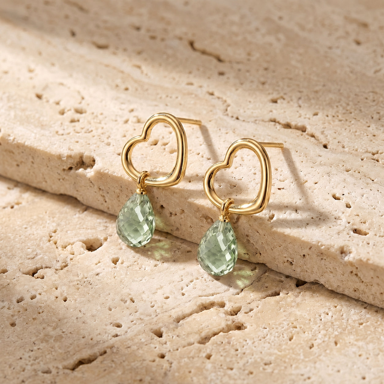 Yellow Gold Earrings Green Amethyst 10K — Fiordaliso