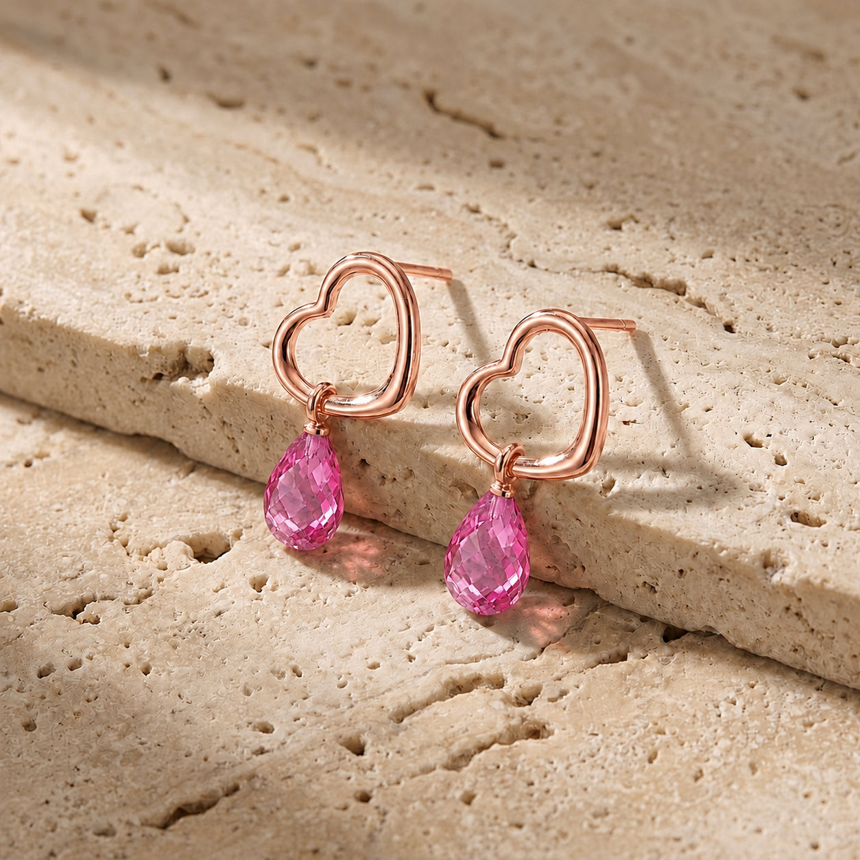 Rose Gold Earrings Ruby 10K — Fiordaliso