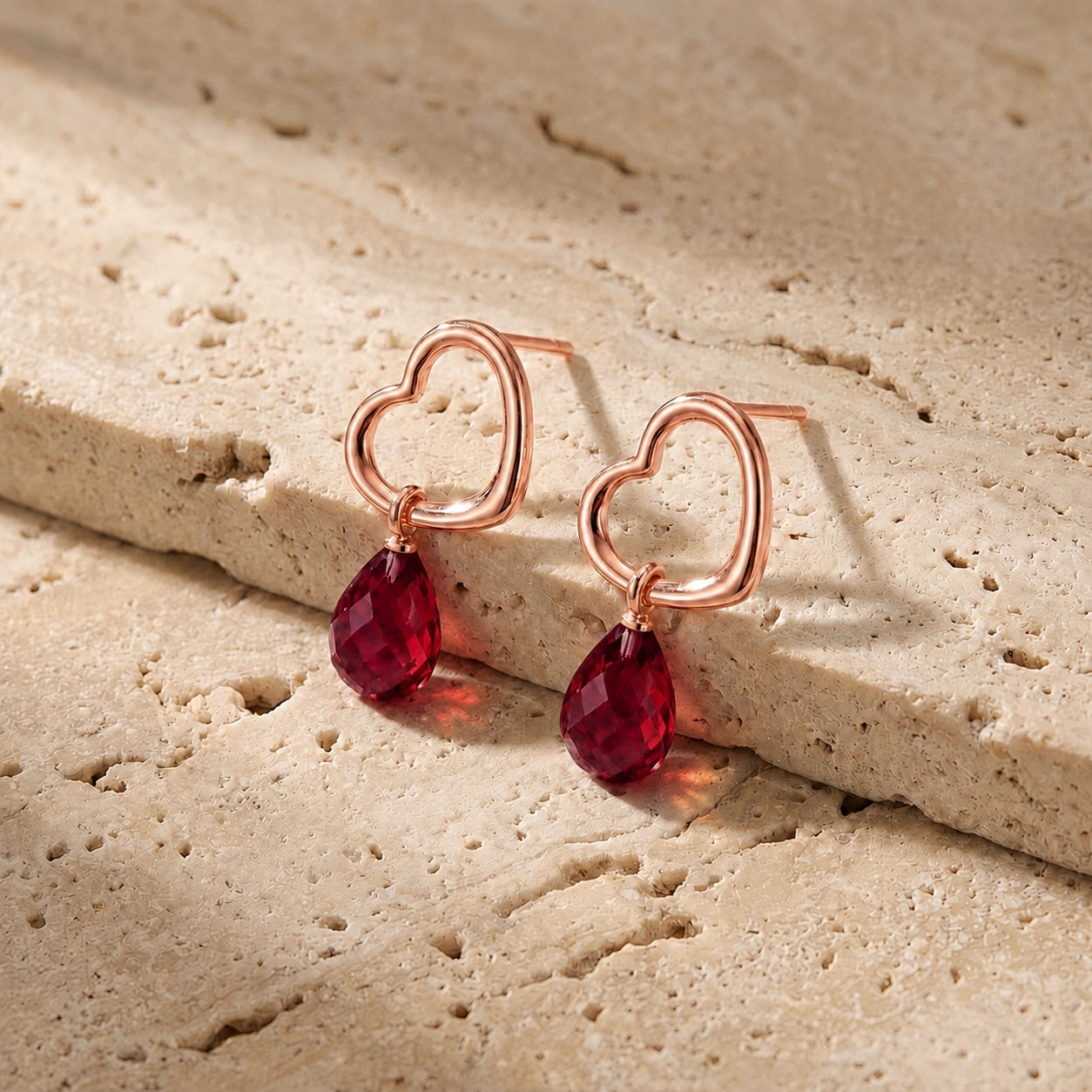 Rose Gold Earrings Ruby 10K — Fiordaliso