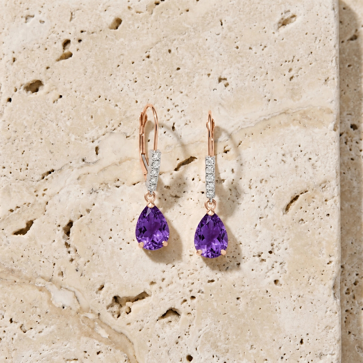 Rose Gold Petal Earrings Amethyst 10K — Immacolata