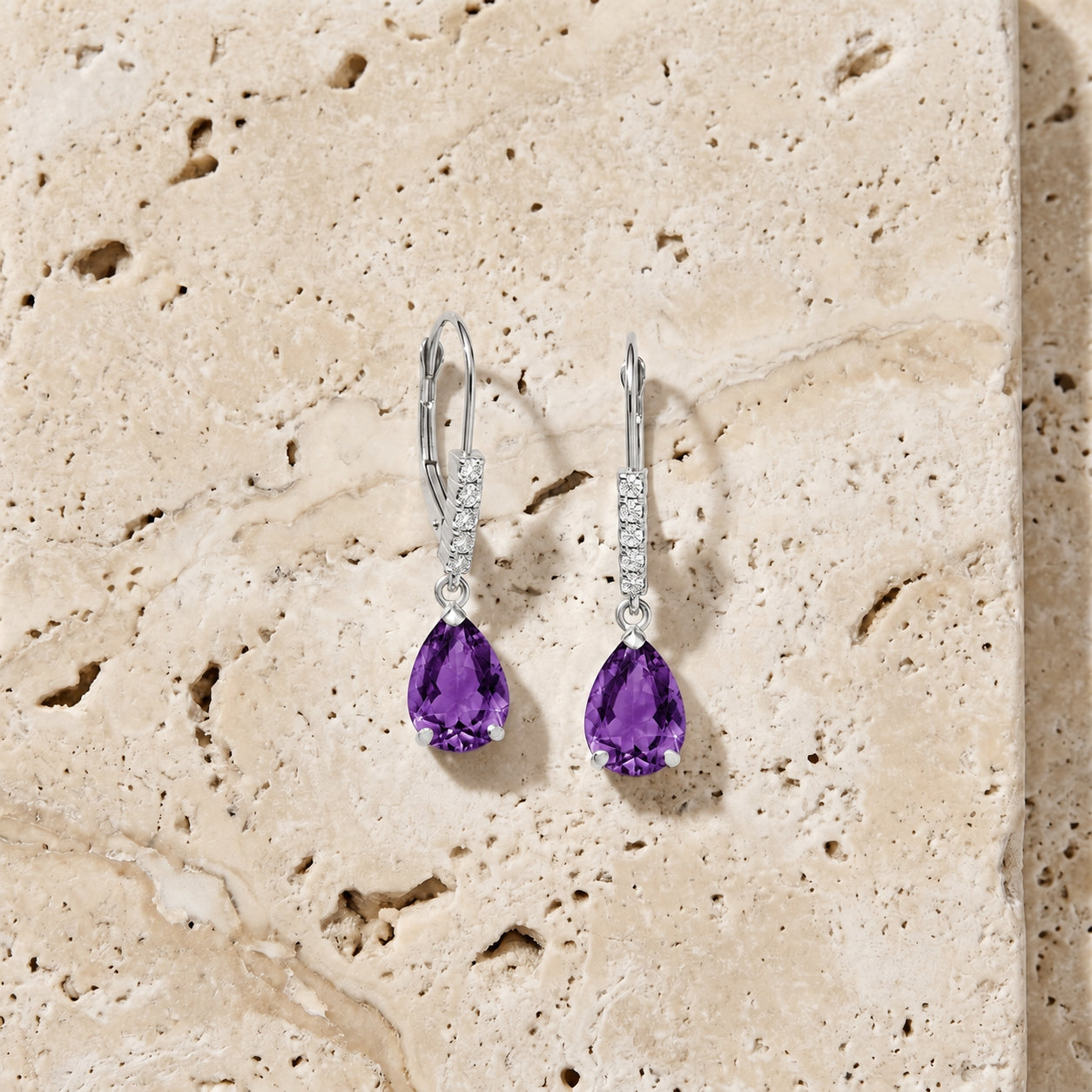 White Gold Petal Earrings Amethyst 10K — Immacolata