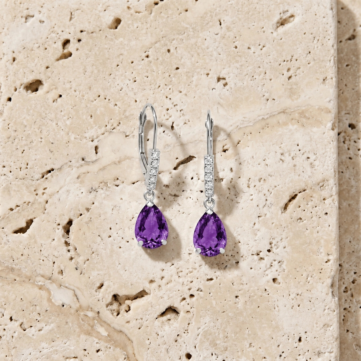 White Gold Petal Earrings Amethyst 10K — Immacolata