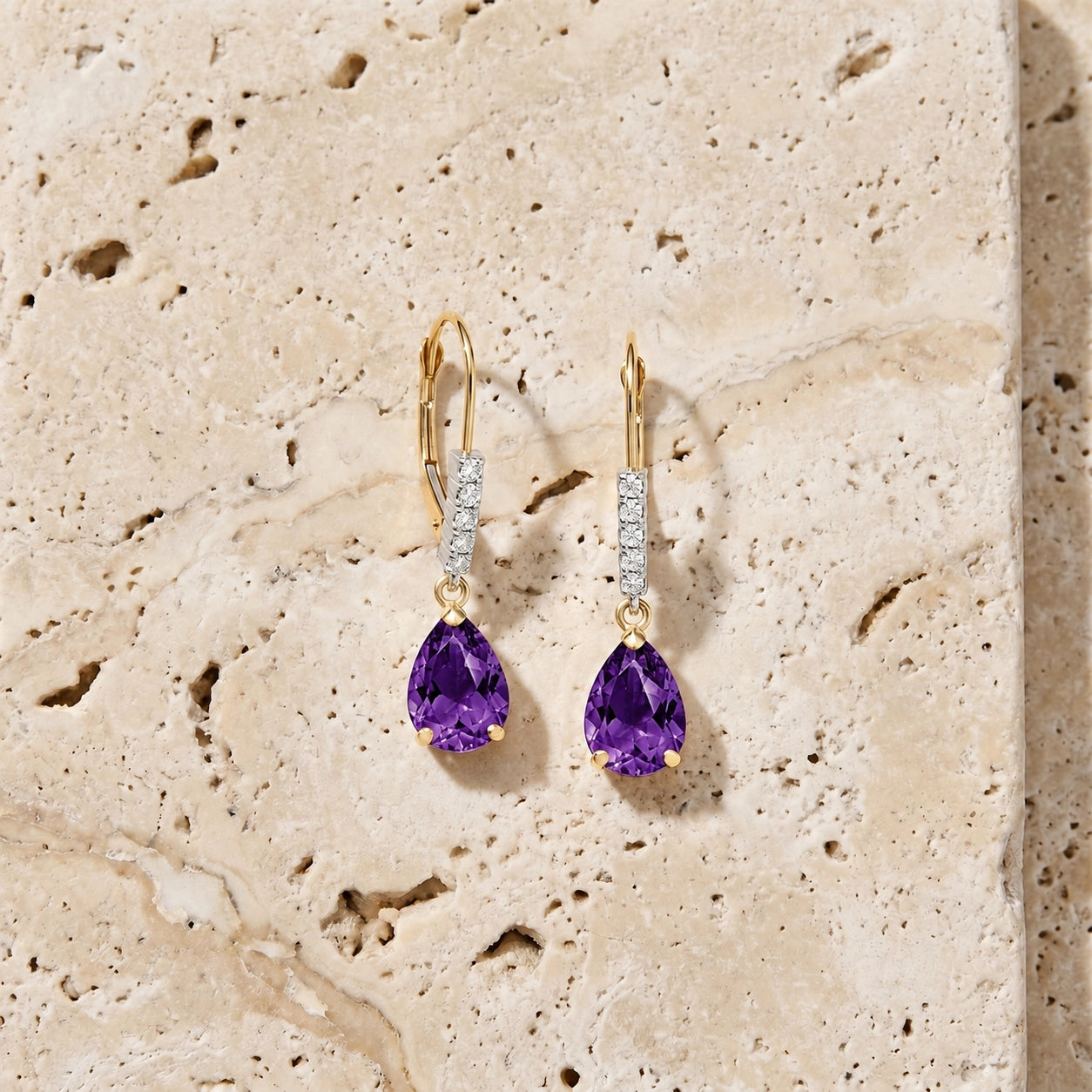Yellow Gold Petal Earrings Amethyst 10K — Immacolata