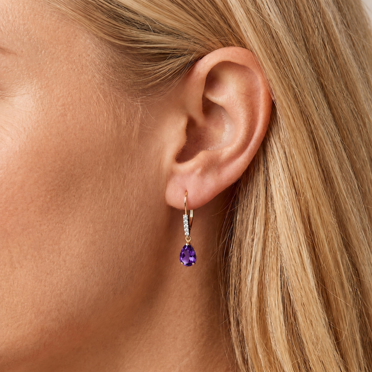 Yellow Gold Petal Earrings Amethyst 10K — Immacolata