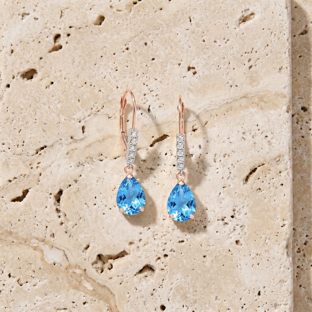 Rose Gold Petal Earrings Blue Topaz 10K — Immacolata