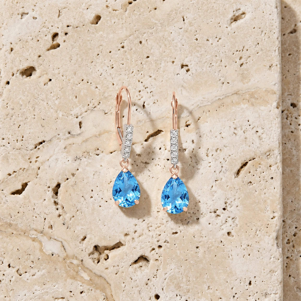 Rose Gold Petal Earrings Blue Topaz 10K — Immacolata