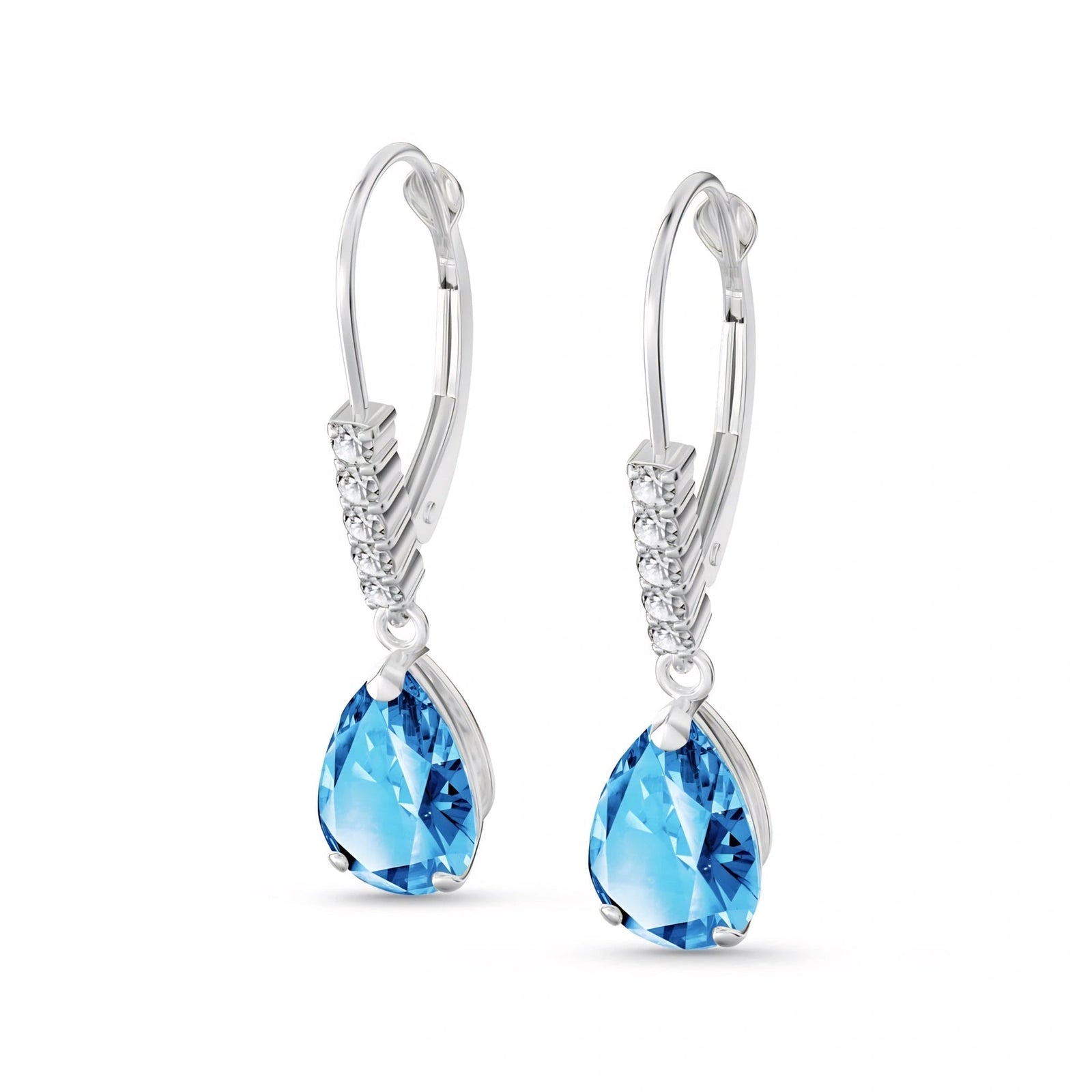 White Gold Petal Earrings Blue Topaz 10K — Immacolata