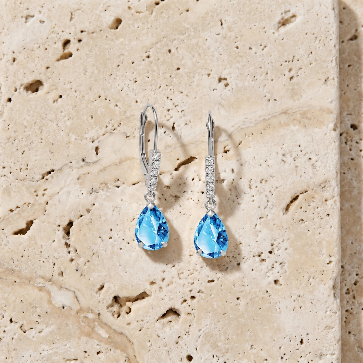 White Gold Petal Earrings Blue Topaz 10K — Immacolata