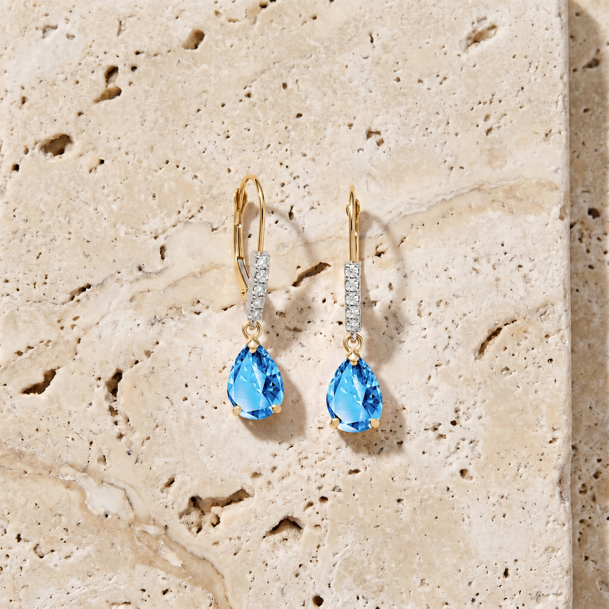Yellow Gold Petal Earrings Blue Topaz 10K — Immacolata