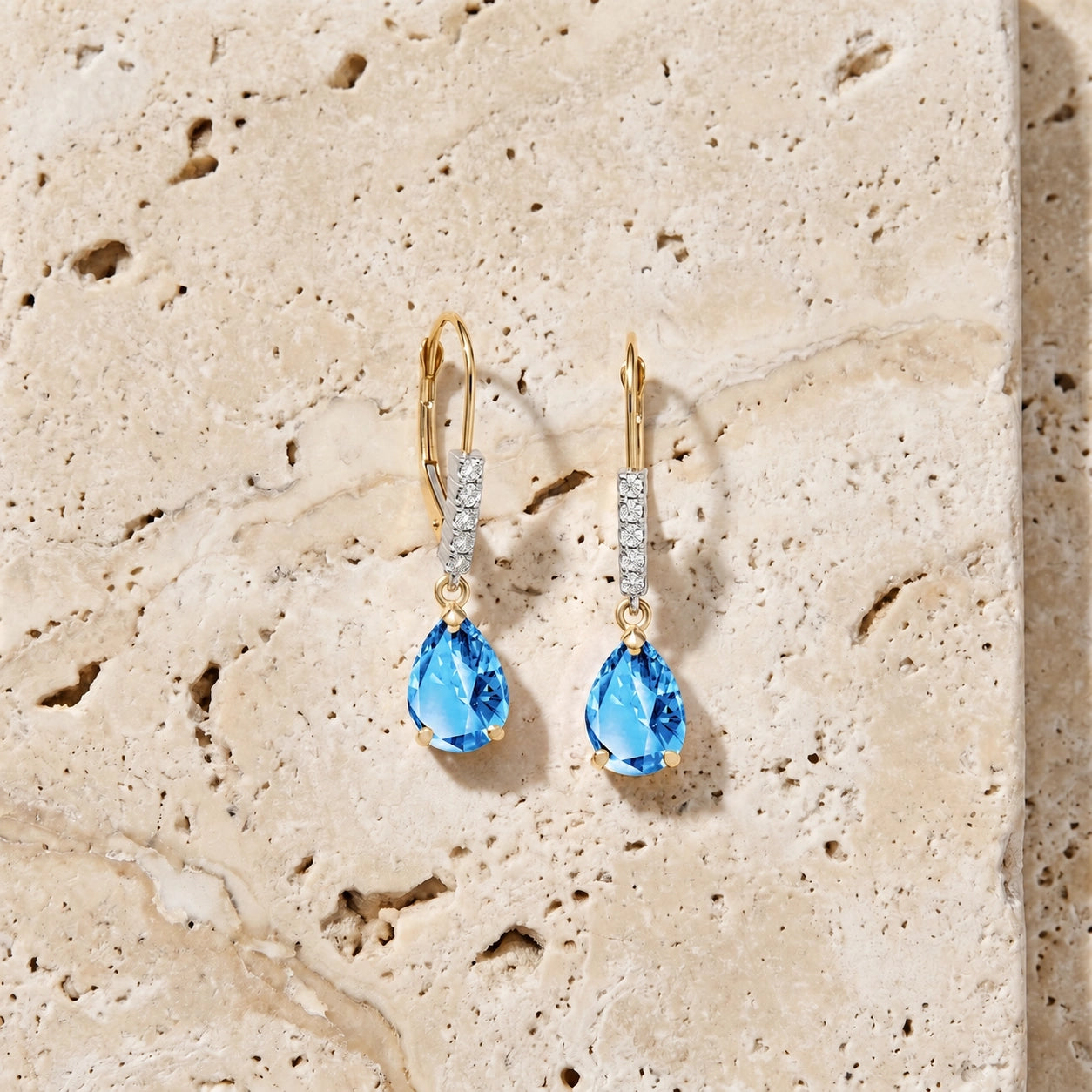 Yellow Gold Petal Earrings Blue Topaz 10K — Immacolata