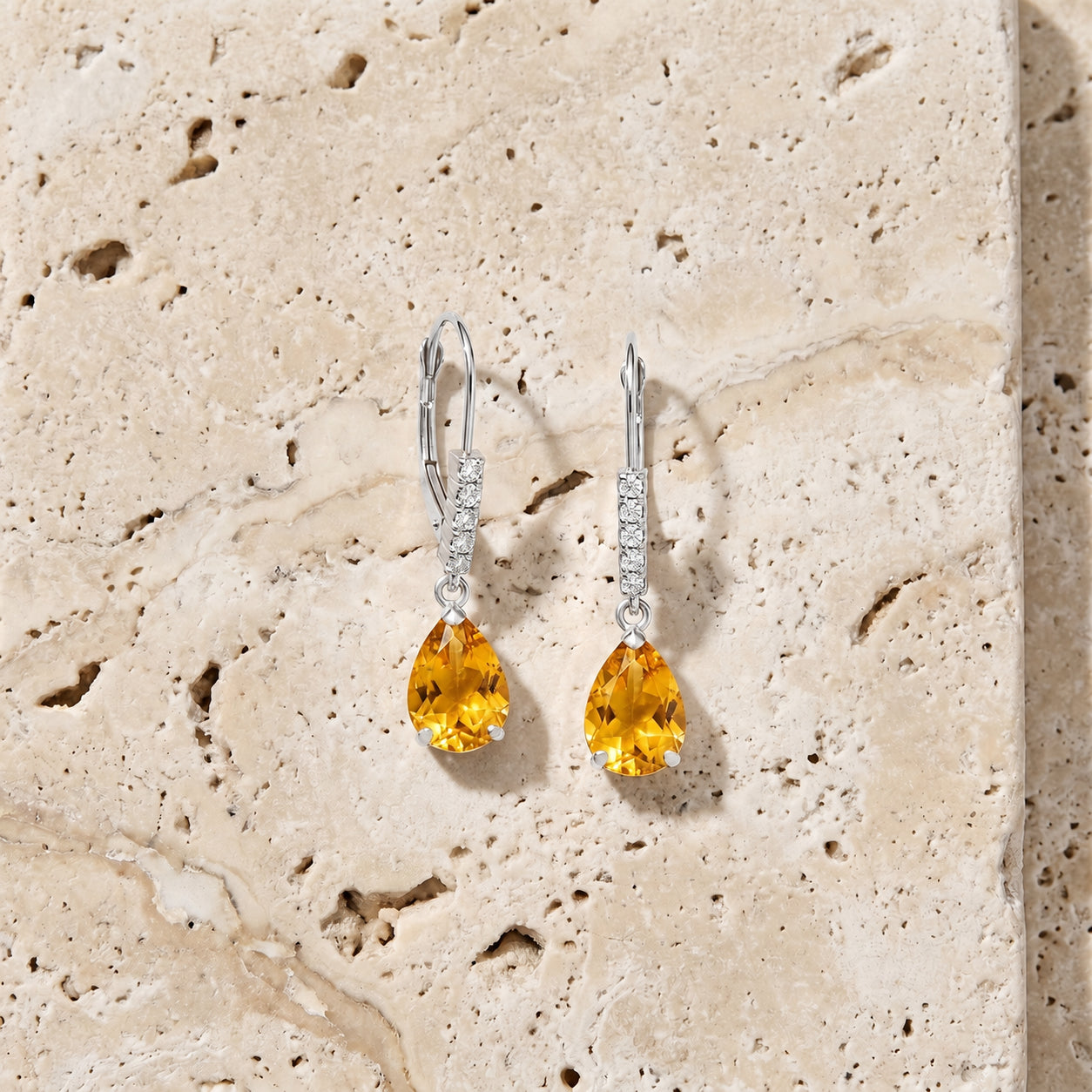 White Gold Petal Earrings Citrine 10K — Immacolata