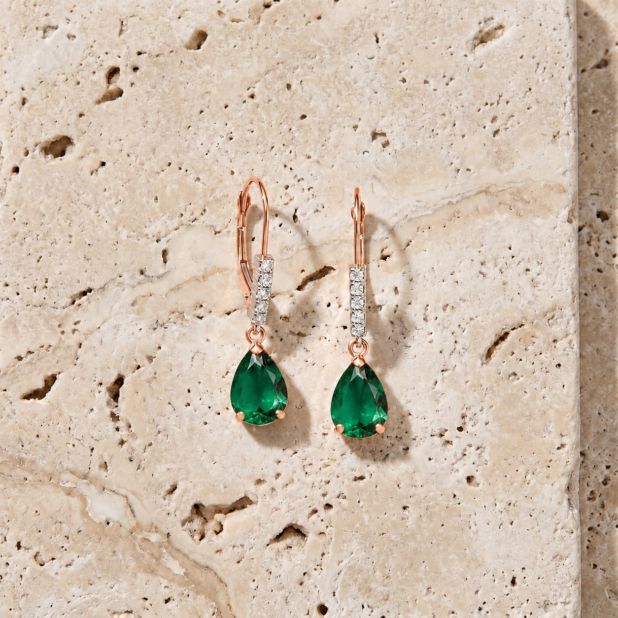 Rose Gold Petal Earrings Emerald 10K — Immacolata