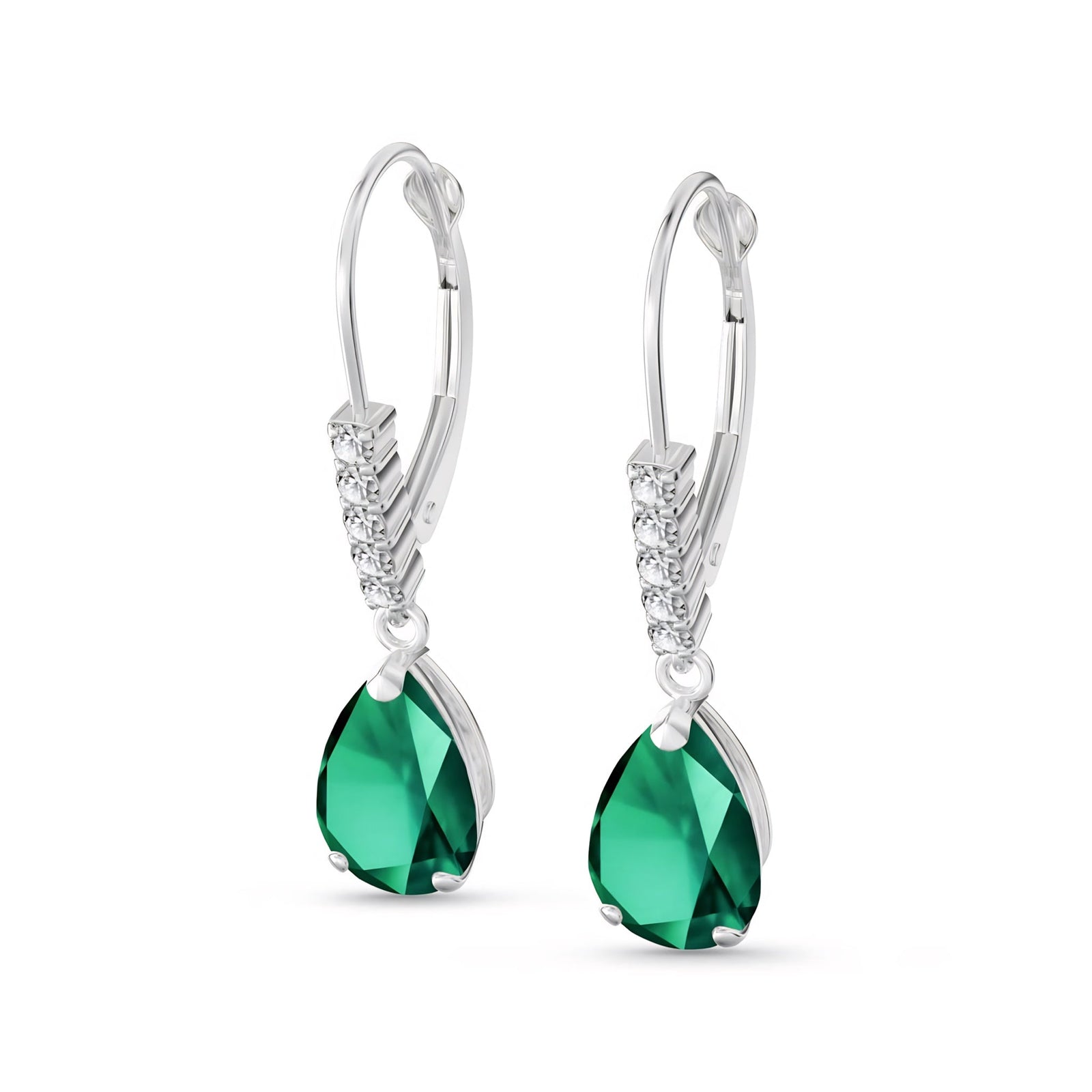 White Gold Petal Earrings Emerald 10K — Immacolata