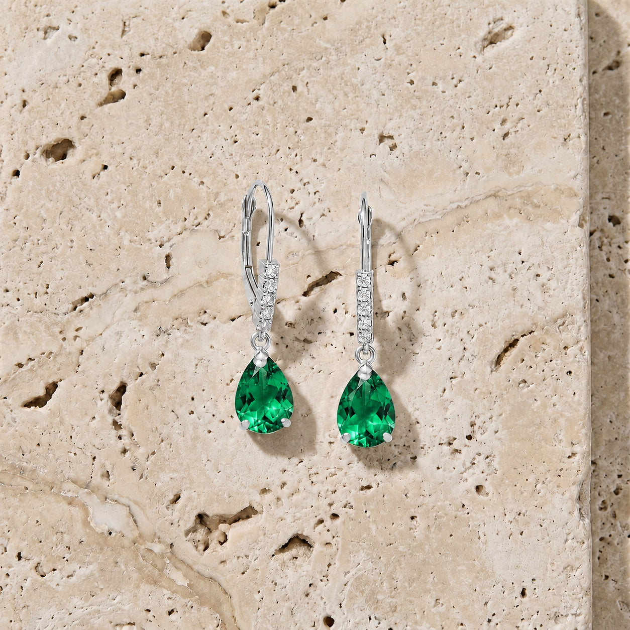 White Gold Petal Earrings Emerald 10K — Immacolata