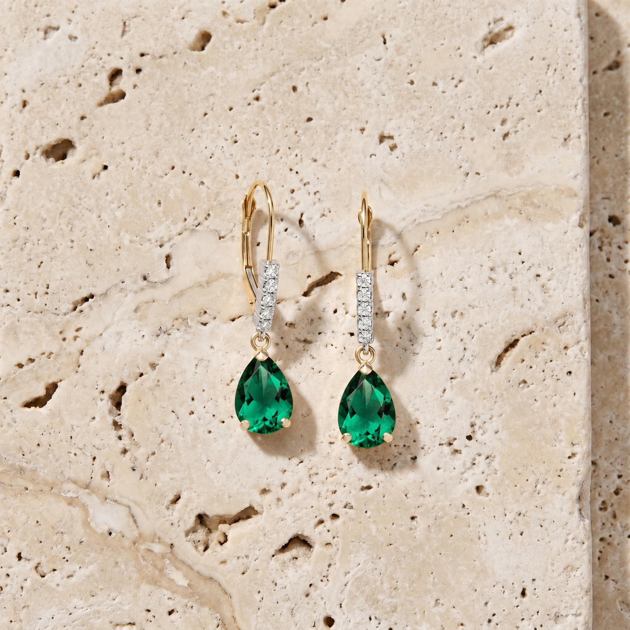 Yellow Gold Petal Earrings Emerald 10K — Immacolata