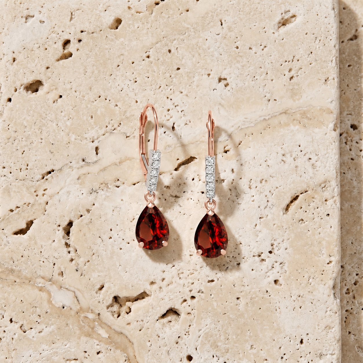 Rose Gold Petal Earrings Garnet 10K — Immacolata