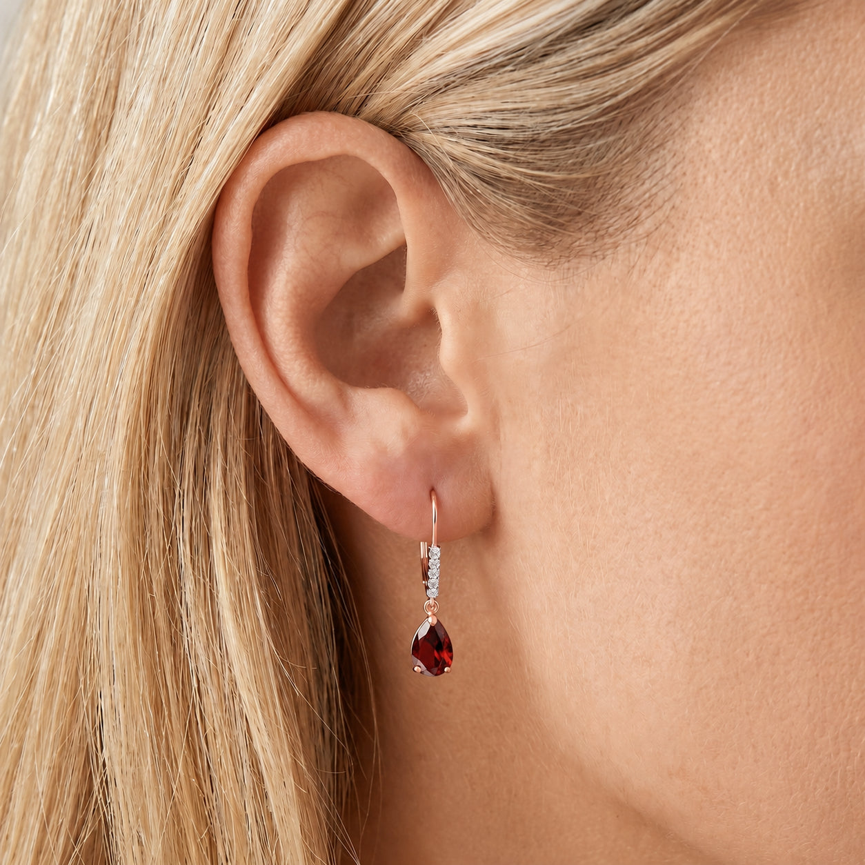 Rose Gold Petal Earrings Garnet 10K — Immacolata