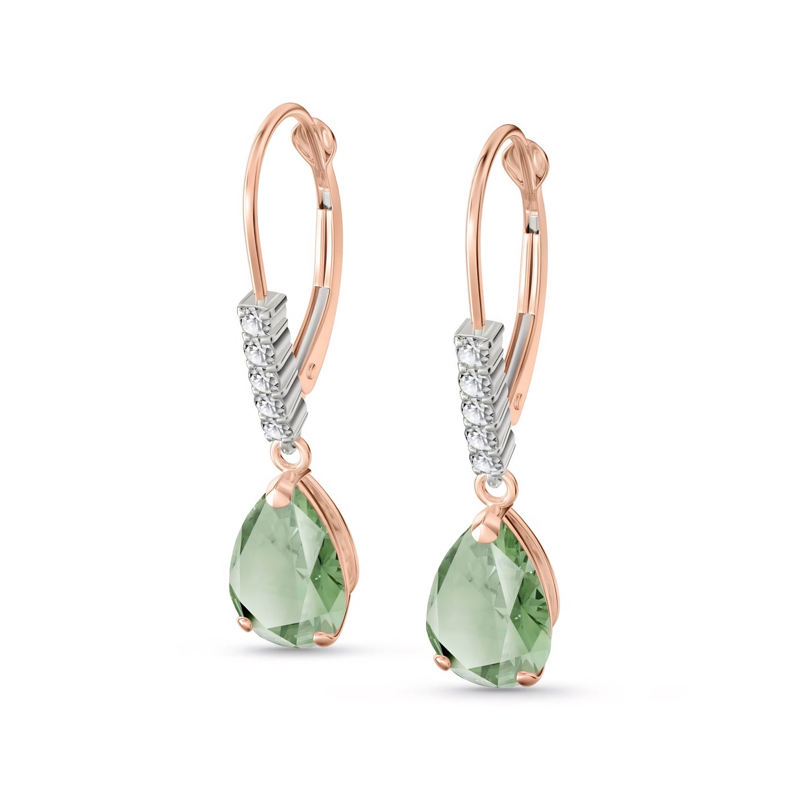 Rose Gold Petal Earrings Green Amethyst 10K — Immacolata