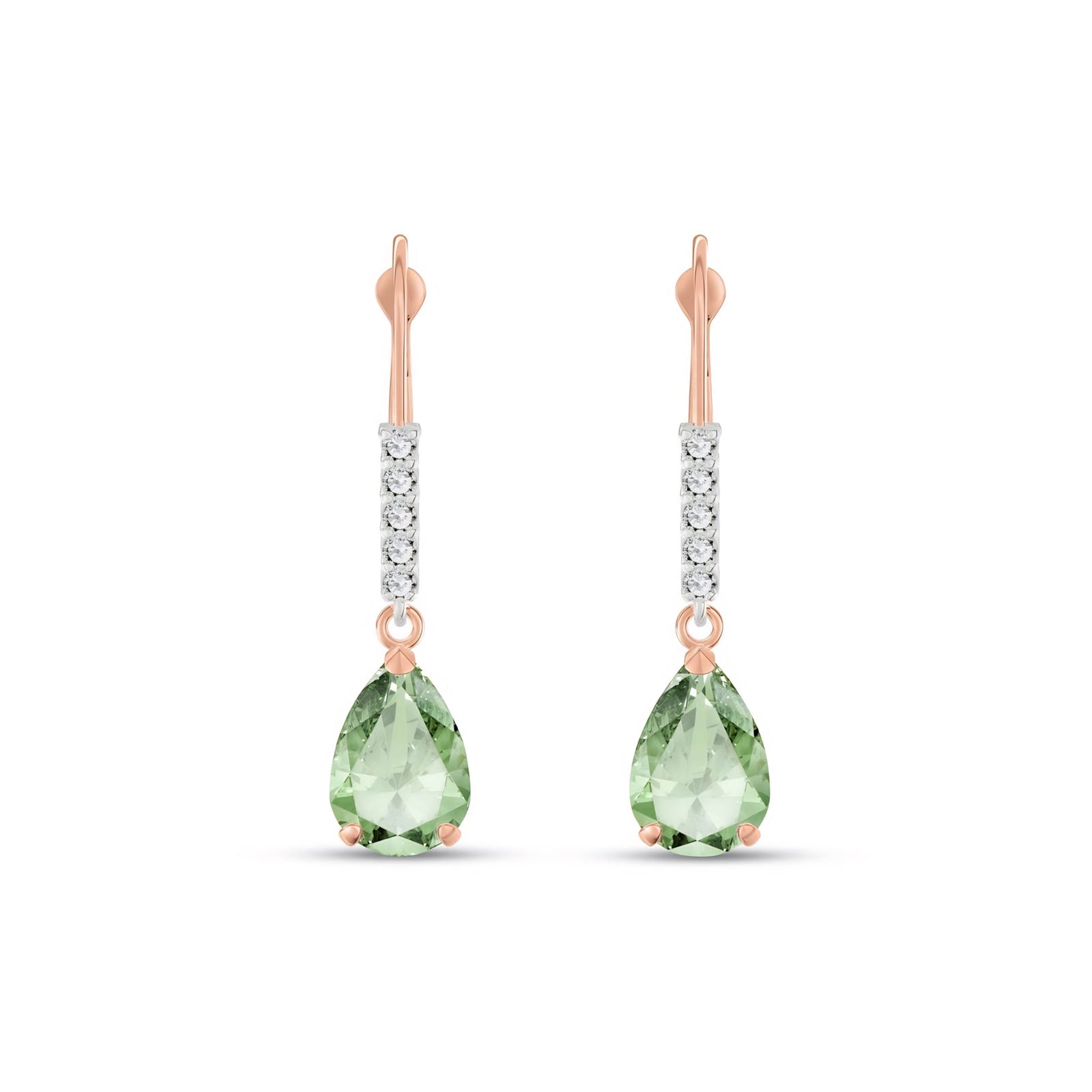Rose Gold Petal Earrings Green Amethyst 10K — Immacolata