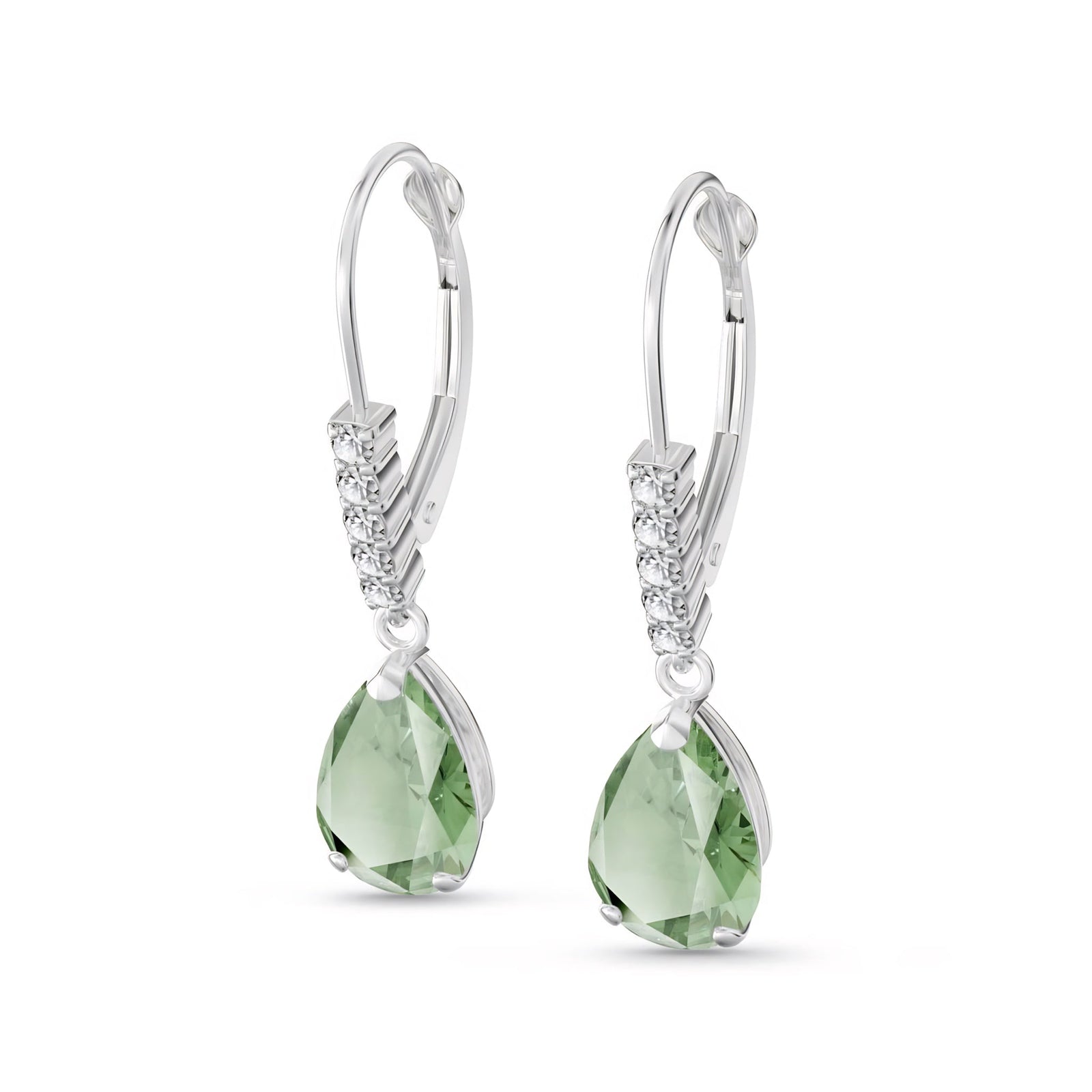 White Gold Petal Earrings Green Amethyst 10K — Immacolata